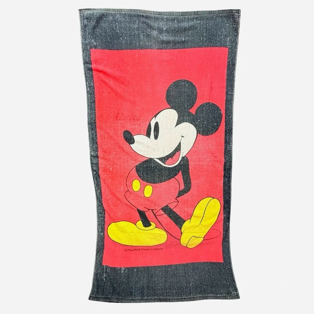 VTG Disney Florida Mickey Mouse 1980s Red Black Cotton‎ Beach Towel